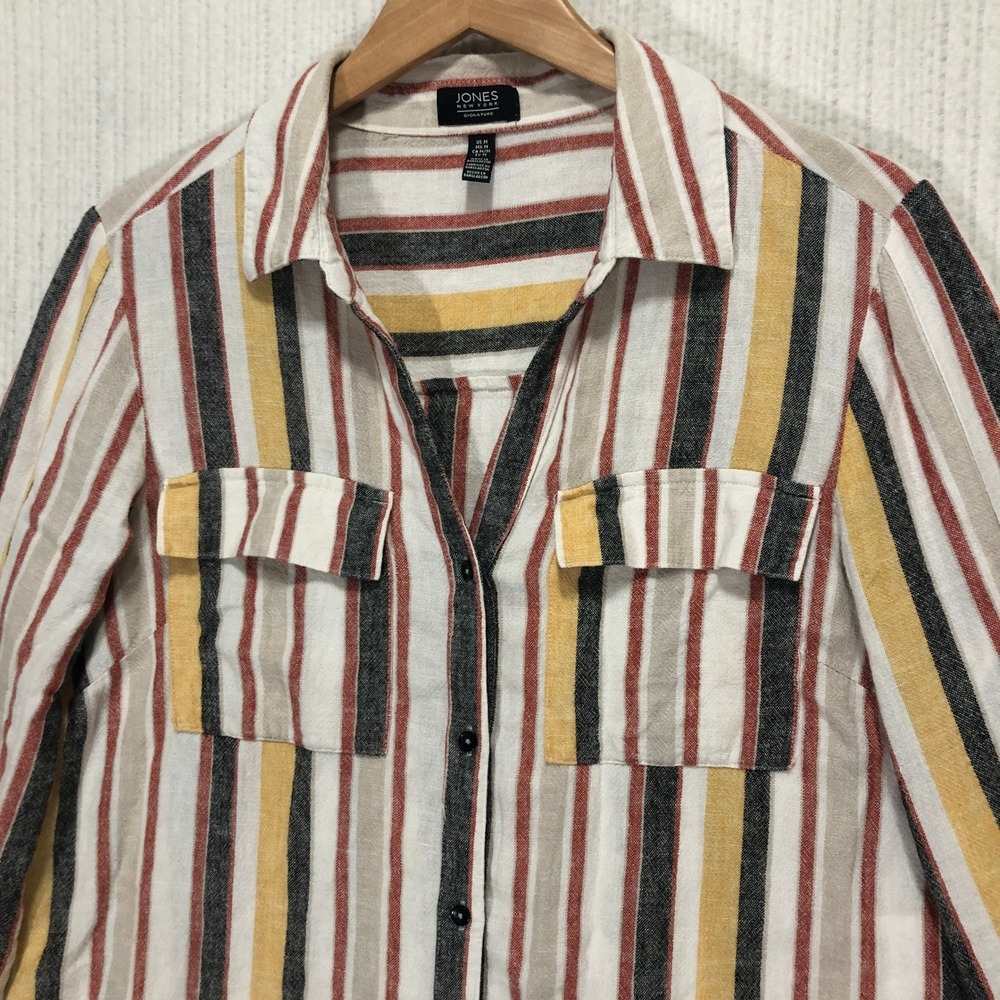 Jones New York Signature Striped Button Up Shirt‎ Long Sleeve Medium